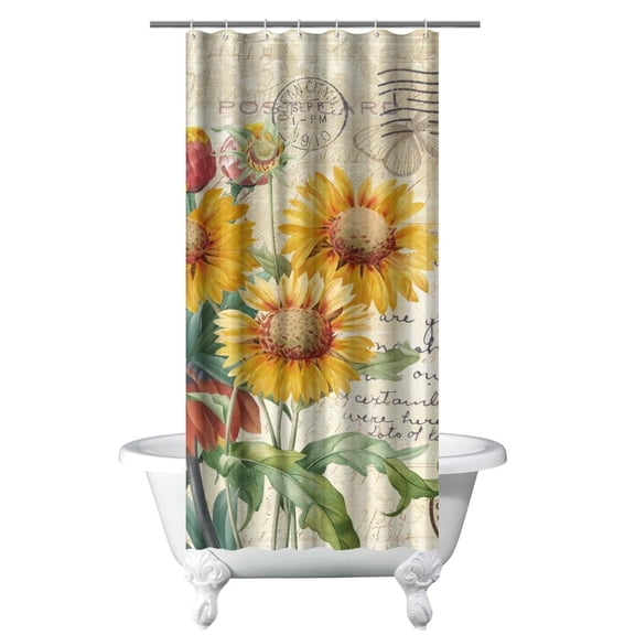 Sunflower Print Shower Curtain 36x72 Inches Waterproof Bathroom Curtain with Metal Grommets and 12 Hooks Floral Design