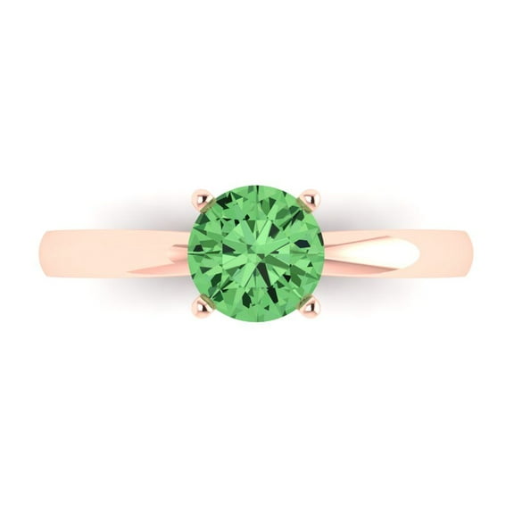 Clara Pucci 14K Rose Gold 1ct Green Solitaire Ring for Women