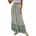 thumbnail image 3 of Baywell Womens Maxi Skirt Floral Printed Beach Pleated High Waisted A-Line Long Skirts, Green, M, 3 of 10