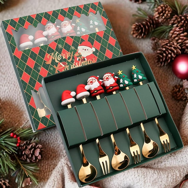 Juego de Cubiertos de Navidad perfecl 6 uds cucharas de postre tenedores