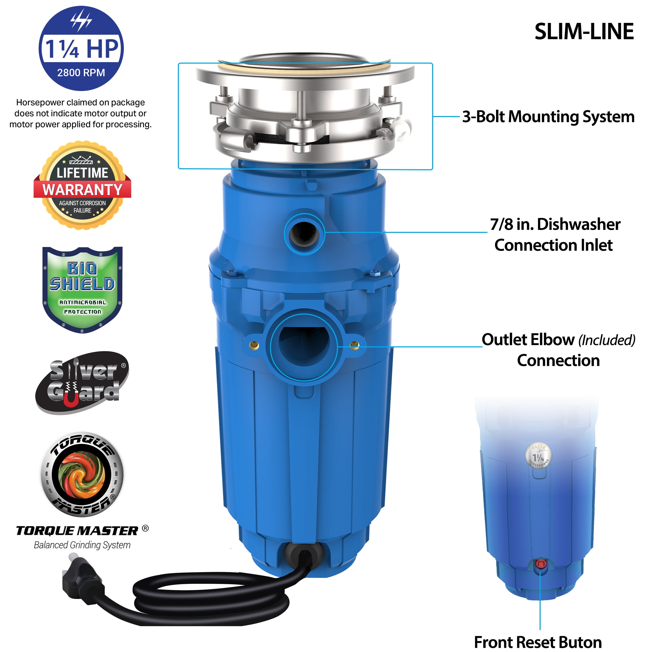 American Standard Elite ASE-125-SL Slim Line Garbage Disposal 1-1/4 HP