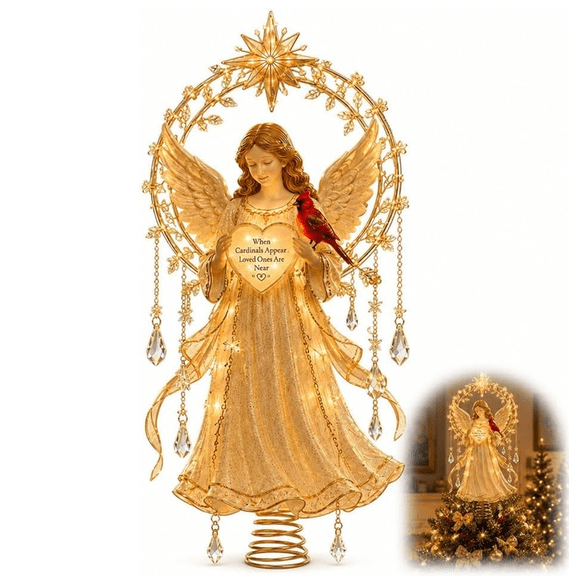 Lighted Memorial Christmas Tree Topper Collection with Warm Glow and Crystal-Inspired Accents, for Family (Memorial Angel)