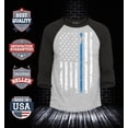 thumbnail image 2 of Shop4Ever Men's American Flag Blue Line Patriotic 4th of July Raglan Baseball Shirt X-Large Heather Grey/Black, 2 of 4