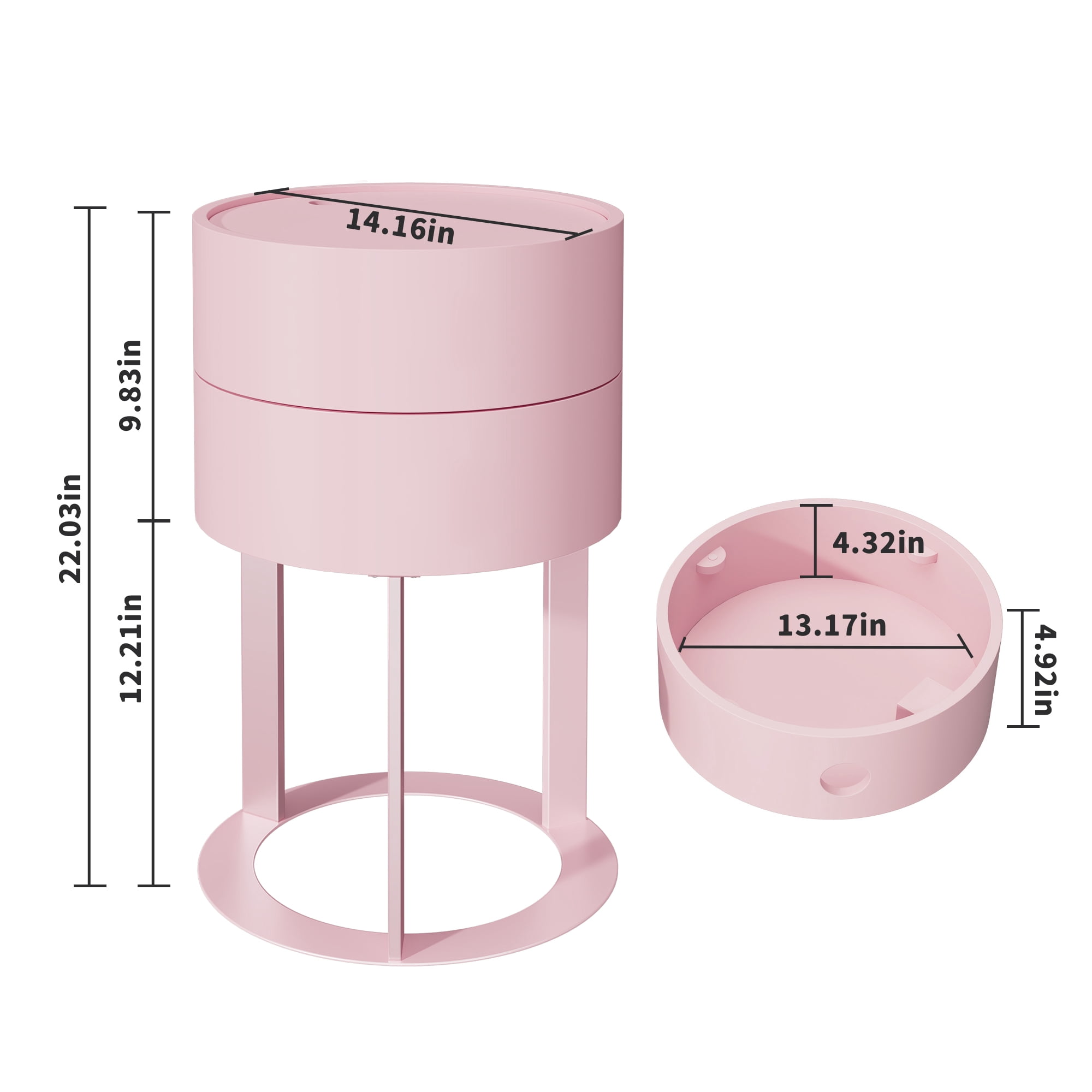 HLR Modern Round Nightstand Set of 2 with Drawer, 2-Tier End Table for Living Room, Bedroom, Pink