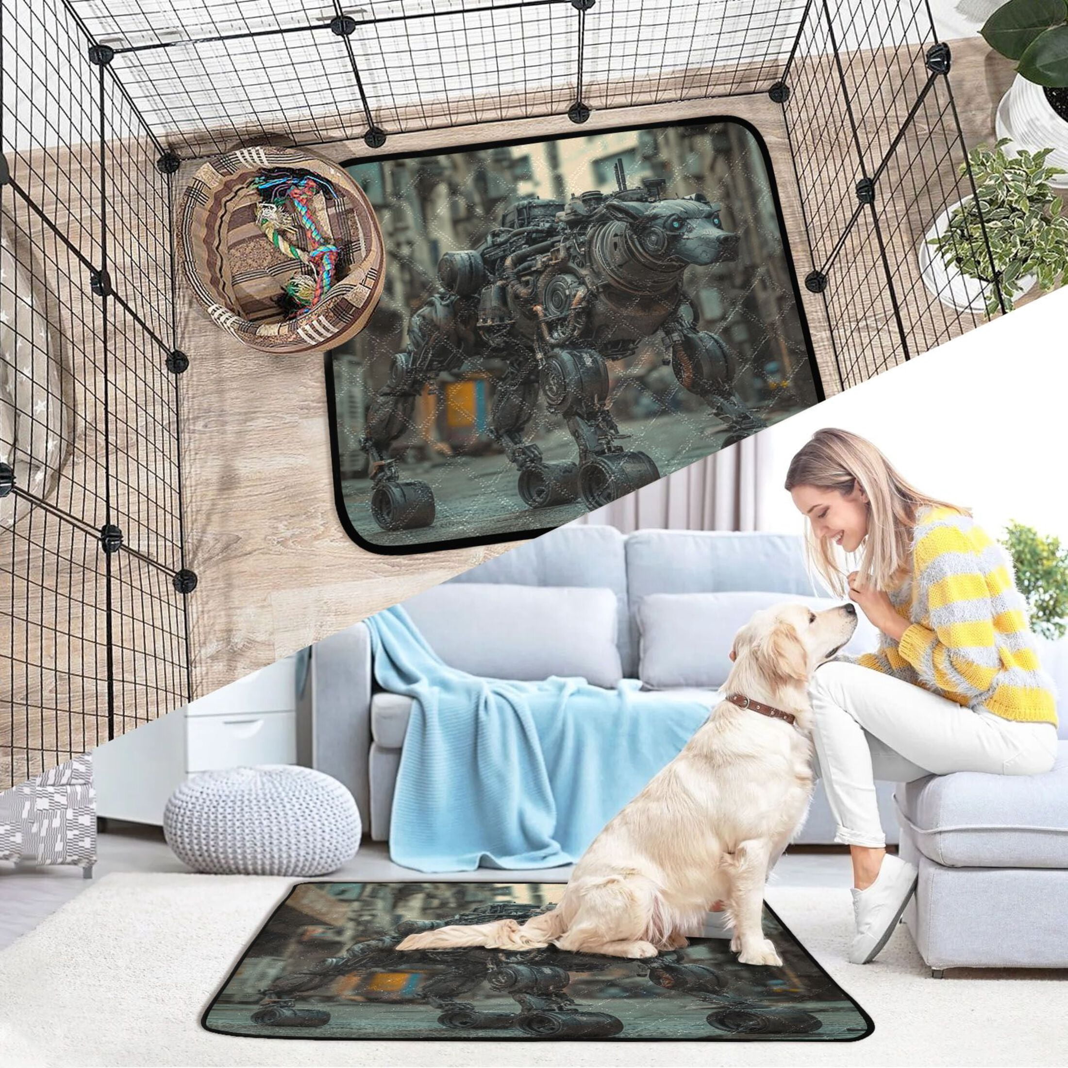 Qxltty Bully Robot Dog Patterns Cat litter Pads Pet Set of 2 Diaper Mats Center Anti-leakage Layer Absorbent Soft and Comfortable