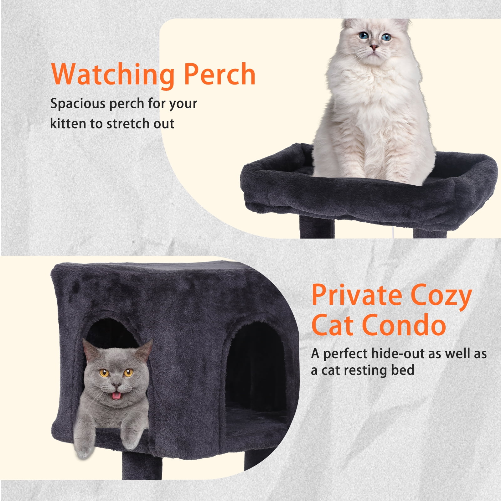 CL.HPAHKL Cat Tree, 36 inch Small Cat Tower with Scratching Post & Funny Toy for Indoor Cats, Cat Condo Furniture Activity Center for Kittens, Dark Gray