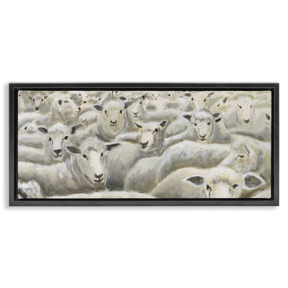 Stupell Industries Rustic Lodge Herd Mentality Sheep Black Floating Frame Canvas Art, 25 x 11, by Michael Willett