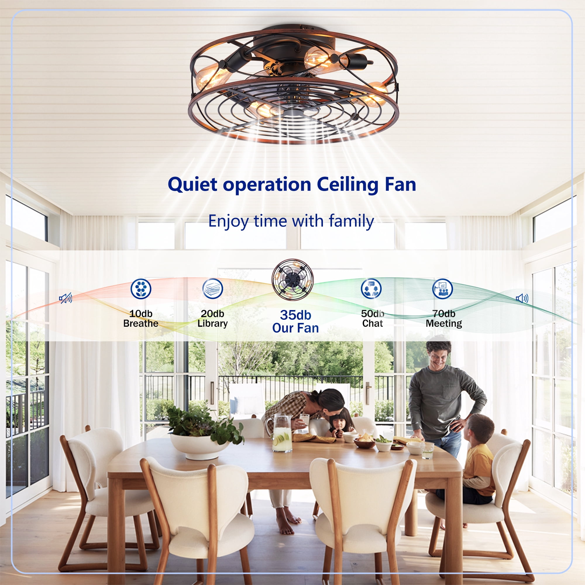 Leumius 20" Caged Ceiling Fan with Lights and Remote Control ,Reversible Motor, DC Remote Control,6 Speed Ceiling Fan for Living Room Bedroom Dining Room (NOT Included Bulbs)