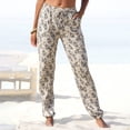thumbnail image 2 of Wuxian Wide Leg Pants Woman High Waist Floral Printing Elastic Waist Trousers Long Pants Boho Beach Relaxed Joggers Summer Fashionable Breathable Pencil Pants,Beige,S, 2 of 7
