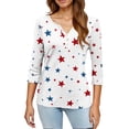 thumbnail image 4 of Women's 250th Anniversary USA Shirt Patriotic American Flag Print V-Neck Button 3/4 Sleeve T-Shirt, 4 of 6