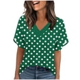 thumbnail image 2 of Staron Women's Casual V-Neck Ruffle Short Sleeve T-Shirt Top Fashion Basic Comfy Loose Blouse, Green L, 2 of 7
