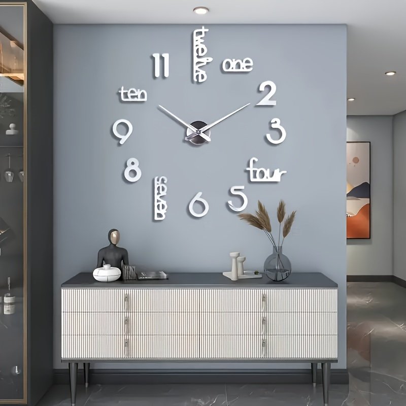 1pc 40 Inch Giant Frameless Silver Wall Clock, Modern Home Decor Clock for Office Bedroom Living Room Kitchen, Holiday Birthday Christmas Gift, Battery Not Included