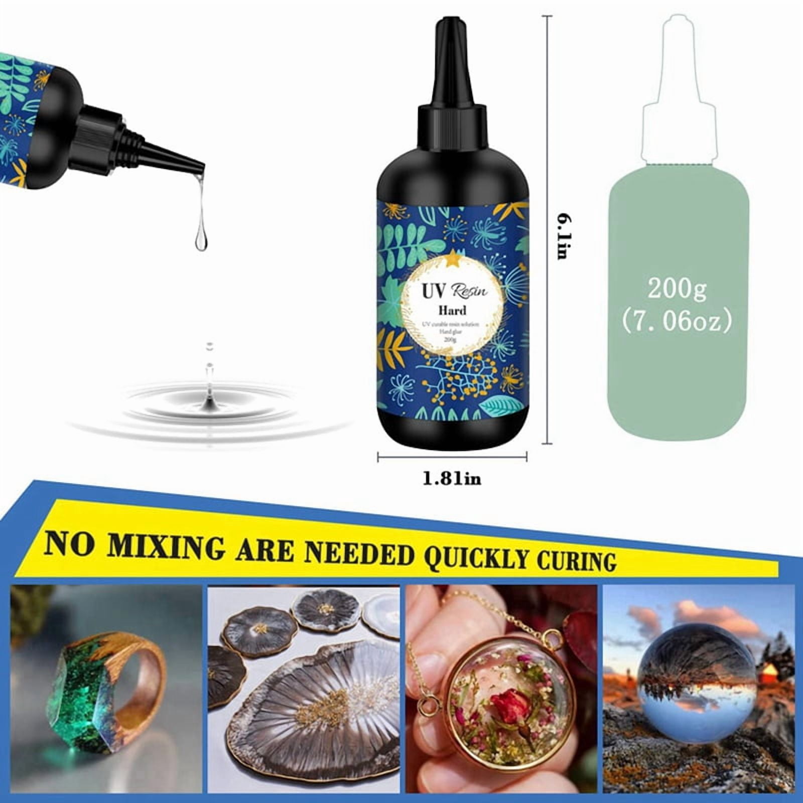 2X UV Resin 200G Transparent Ultraviolet Curing Clear Hard Type Resin, Solar Cure Resin for DIY UV Resin Jewelry Making