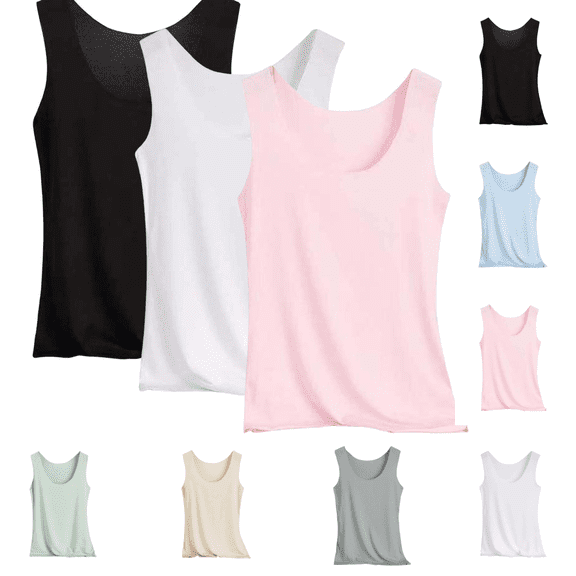 Utoimkio 3Pcs Women's Tank Tops Solid Color Basic Undershirts Soft Comfy Camis Pajama Tops Home Lounge Sleepwear Size M-3XL
