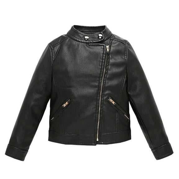 Edvintorg Fashion Classic Girls Boys Black Motorcycle Leather Jackets Child Coat For Spring Autumn 3-12Years Children Outerwear With Zipper Jaquetas
