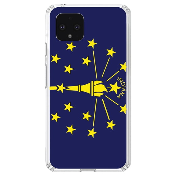 DistinctInk Clear Shockproof Hybrid Case for Google Pixel 4 (5.7" Screen) - TPU Bumper, Acrylic Back, Tempered Glass Screen Protector - Indiana State Flag - US State Flag