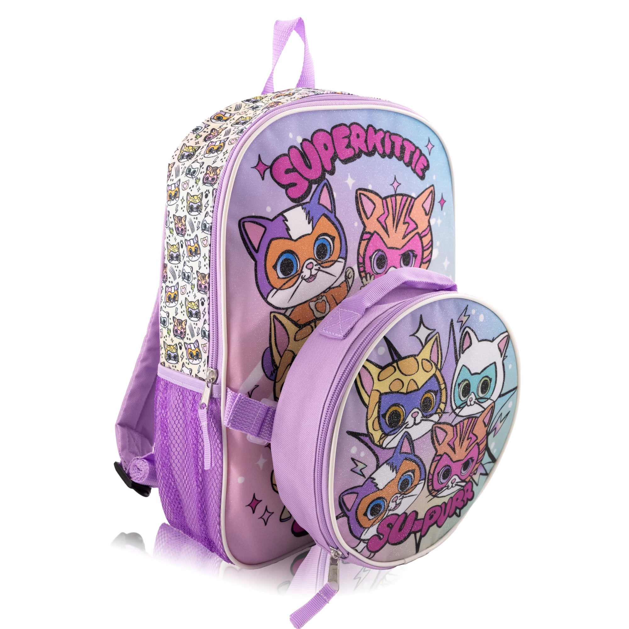 Disney SuperKitties Backpack With Lunch Box for Kids Insulated Lunch Bag Lunch Box for Girls, Boys, Toddlers 14" Backpack for School and Reusable Lunchbox