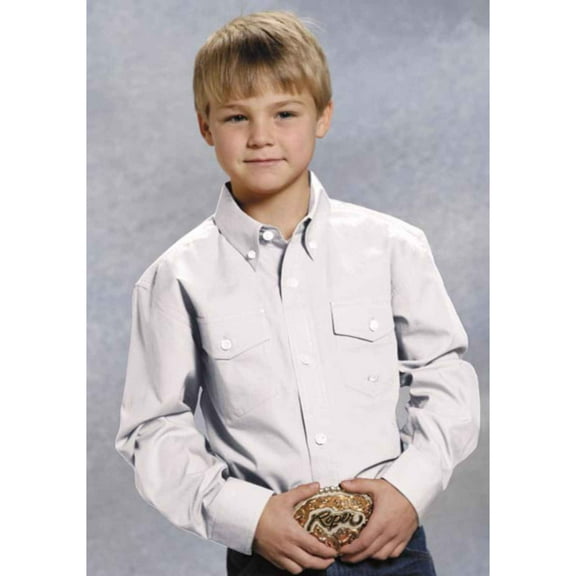 Roper Boys White Solid Long Sleeve Western Button Shirt