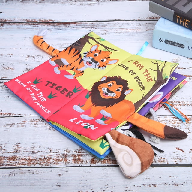 Libro De Tela Con Cola De Animal De Dibujos Animados Para Bebé, Lavable, Con Animales, Libro De Interacción Educativo Temprano Para Niños