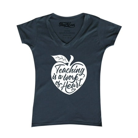 Shop4Ever Women's Teaching is a Work of Heart Slim Fit V-Neck