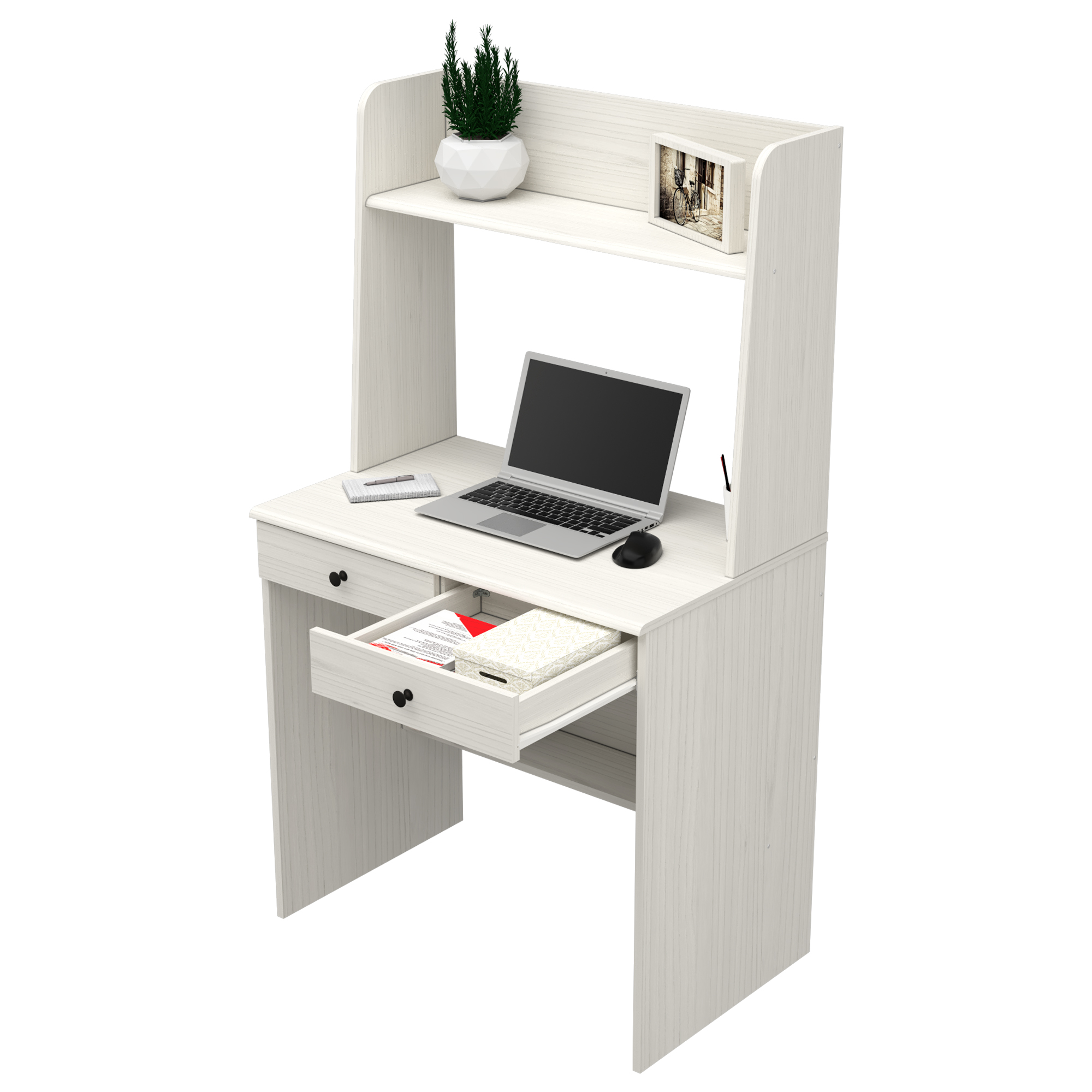 Inval 47W Computer Desk With X Frame, Smoke Oak