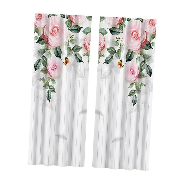 Cortina moderna con estampado digital floral de rosas, dos paneles para sala de estar. 132x160cm