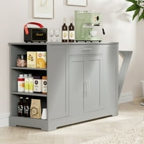 TLSUNNY 53" Kitchen Island w/ 13 Gal Trash Can Storage Cabinet, Portable Kitchen Island, Open Side Shelves and Drawer