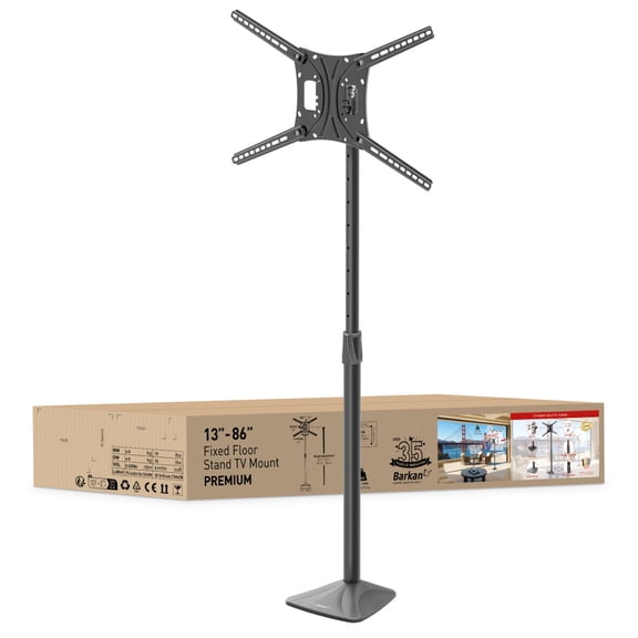 Barkan 13 - 83 inch Swivel & Tilt Flat / Curved TV Mount Fixed Floor Stand Black Patented to Fit Various Screen Types 5 Year Warranty