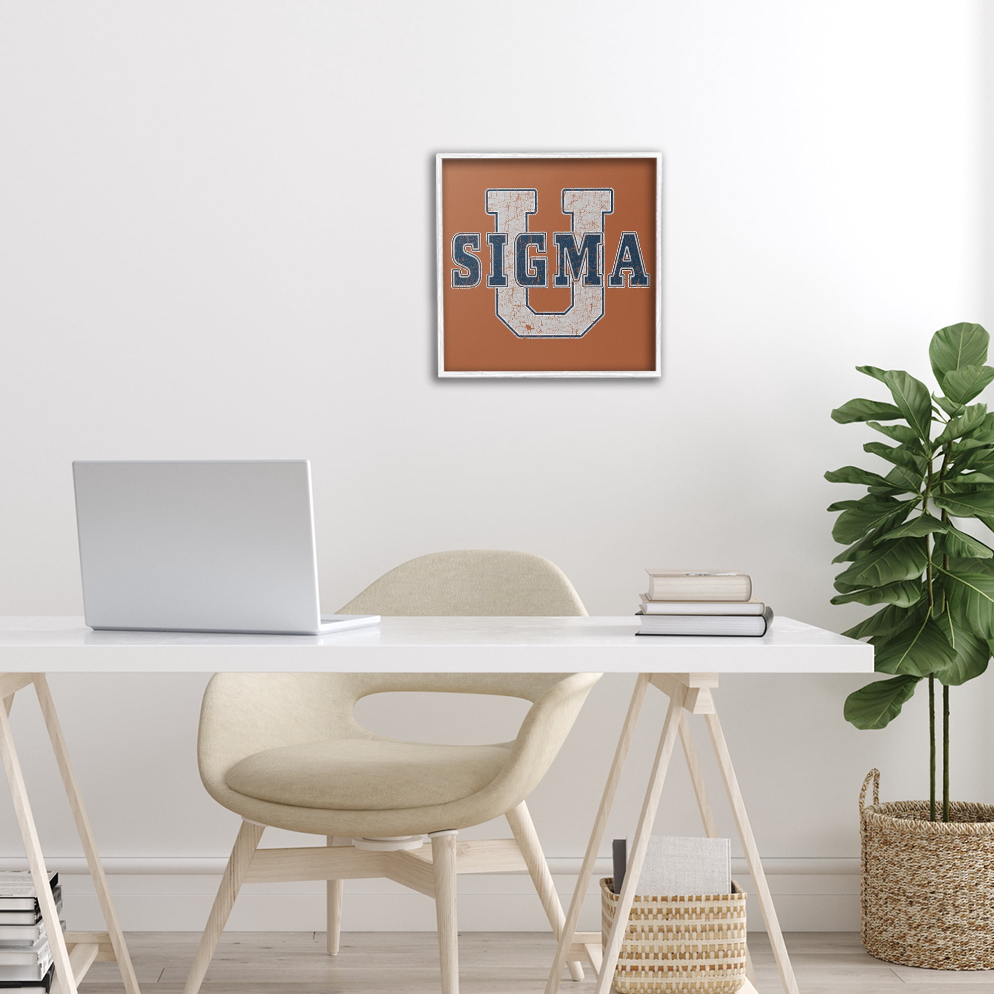Stupell Industries Sigma University on Brown White Framed Giclee Art, design by Grotto Studios