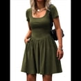 thumbnail image 1 of Vestido Corto Informal de Verano para Mujer, de Corta, Cuello Cuadrado, Corte A, Plisado y con Bolsillos. Verde M, 1 of 8