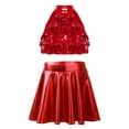 thumbnail image 3 of Miutii Kids Girls 2 Piece Modern Jazz Latin Dance Outfits Sequin Crop Top With Metallic Ruffle Skirt Ballroom Dancewear Red 8, 3 of 5