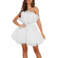 thumbnail image 1 of Txlixc - Mini vestido sin tirantes de cintura alta de hilo de malla de color sólido para mujer Txlixc  Estilo de ocio, 1 of 5