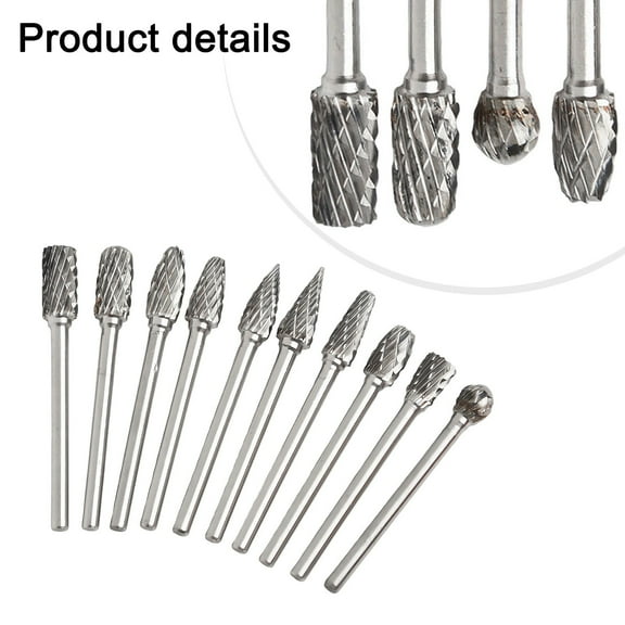 10pcs Tungsten Carbide Steel Double Cut Rotary Burrs Set Grinding Head For Metal Wood Carving Polishing Engraving Milling Cutter