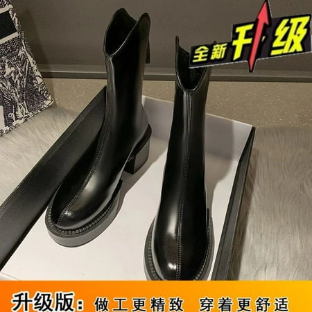 

celebrity Chelsea boots for women spring and autumn round toe big toe chunky heel mid heel stretch thin boots high heel ankle boots for women