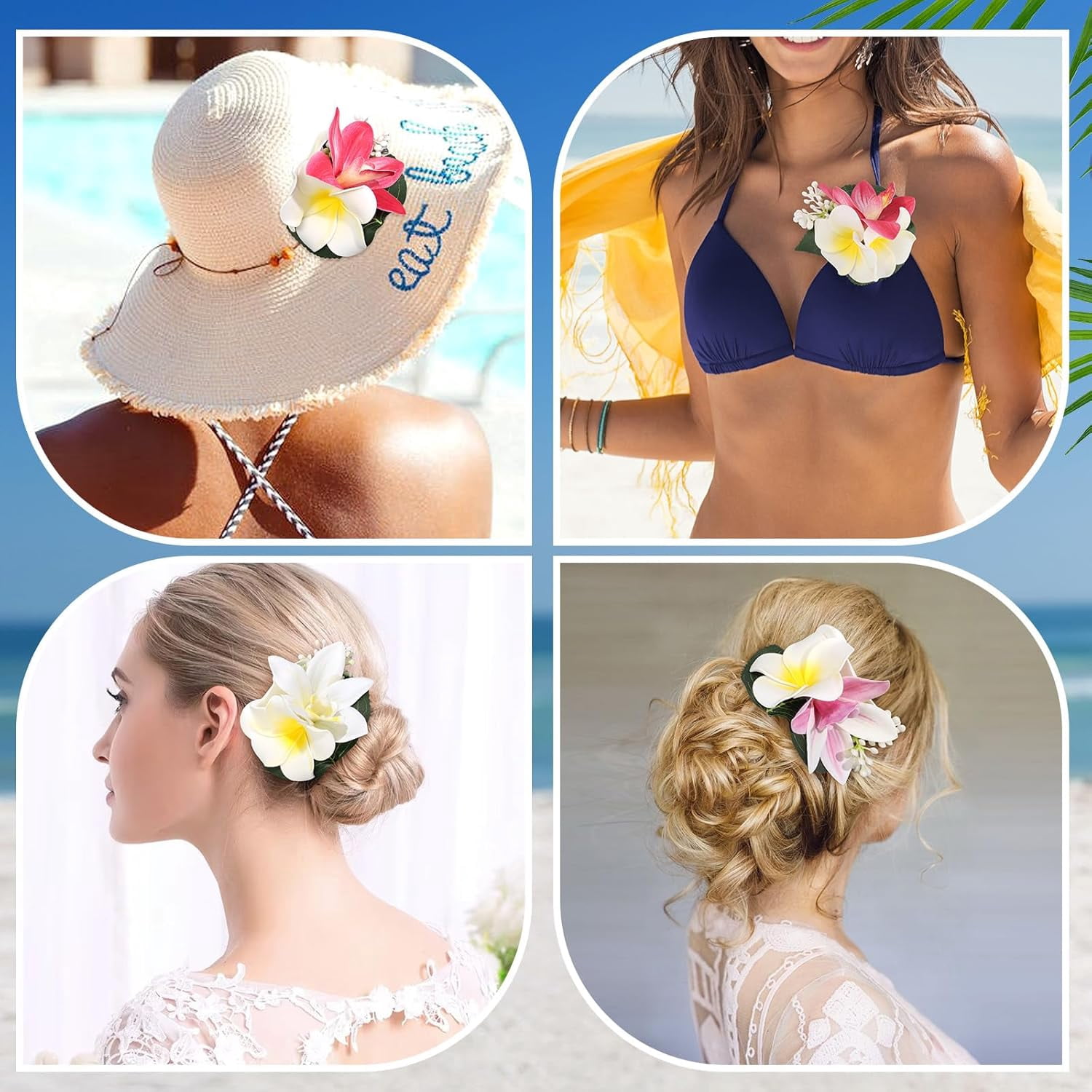 3 Pieces Hawaiian Flower Hair Clips - Artificial Tropical Flower Hair Pins Large Hair Flowers For Women Hawaiian Hair Accessories Wedding Hair Piece