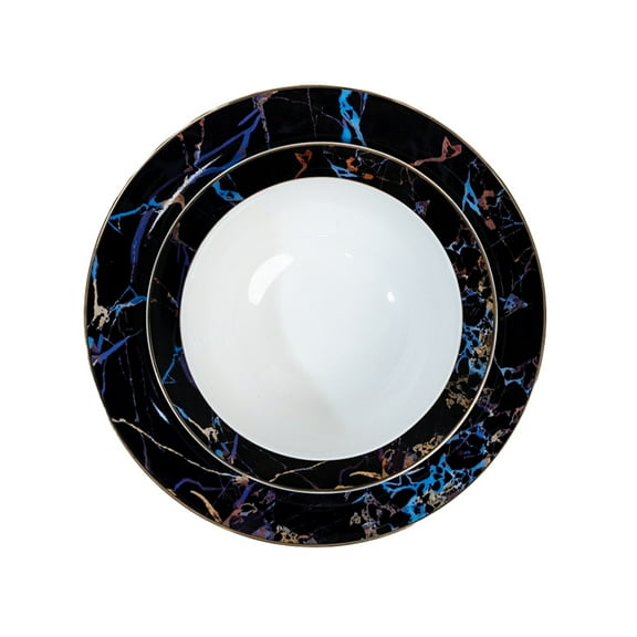 Ozarke Pathway Black Marble Plates Set, Fine Bone China (Set of 12)
