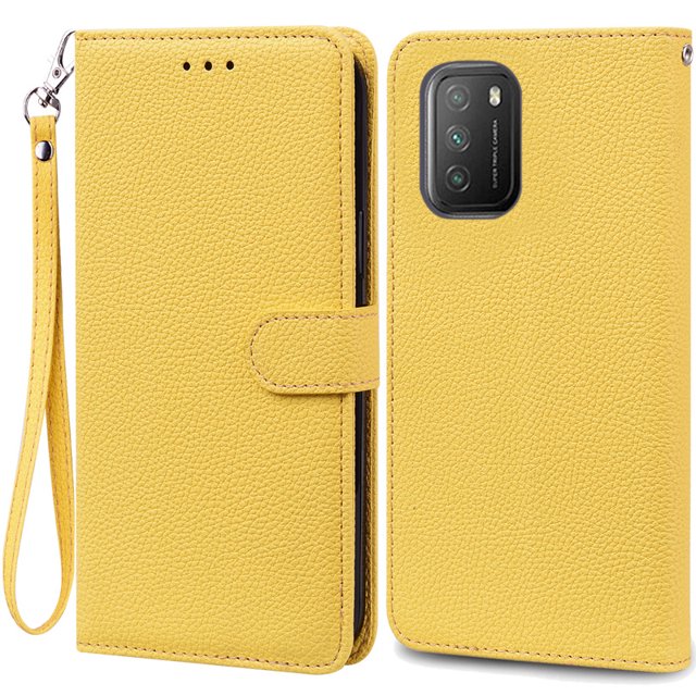 POCOM3 POCO M3 Case Retro Wallet Leather Flip Case For Xiaomi Mi Poco M3 Pro Case M3Pro 5G Phone Cover Coque Fundas Capa Yellow -Strap POCO M3 Pro (4G)