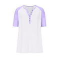 thumbnail image 5 of BOMYJESK Shirts for Women Short Sleeve Henley V-Neck Color Block Tunic Tops Dressy Casual Loose Basic Tops 2026 Summer Trendy Button Tee Blouse White M, 5 of 5