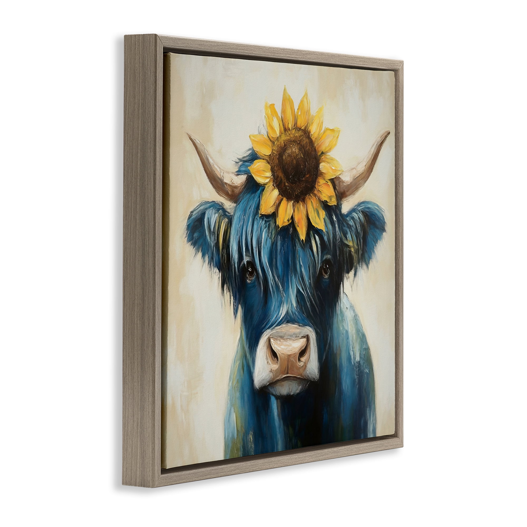 Stupell Industries Pastoral Sunflower Highland Brown Framed Floater Canvas Wall Art, design by Tina LeCour