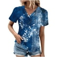 thumbnail image 2 of JTZGDY Womens Summer Short Sleeve T-Shirts Cute Floral Printed Button Wrap Cross V Neck Graphic Tunic Tops Trendy Business Work Blouse Blue#04 L, 2 of 6
