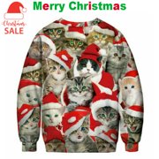 Womens Mens Ugly Christmas Sweater Cute 3D Cat Sweatshirt Xmax Tops Jumper Shirt 3XL