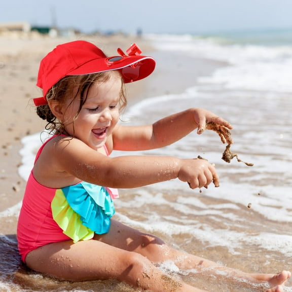 MLINS Red Cotton Fan Cap for Kids Summer Sun Protection Comfortable and Design