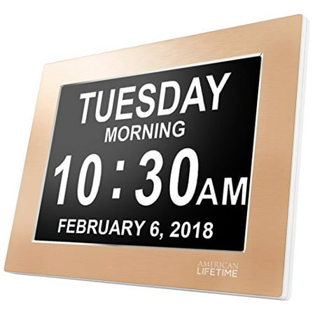 [Newest Version] American Lifetime Day Clock - Extra Large Impaired Vision Digital Clock with Battery Backup & 5 Alarm Options - Limited Edition Gold Color, Metal (Best 5 O Clock Shadow Trimmer)