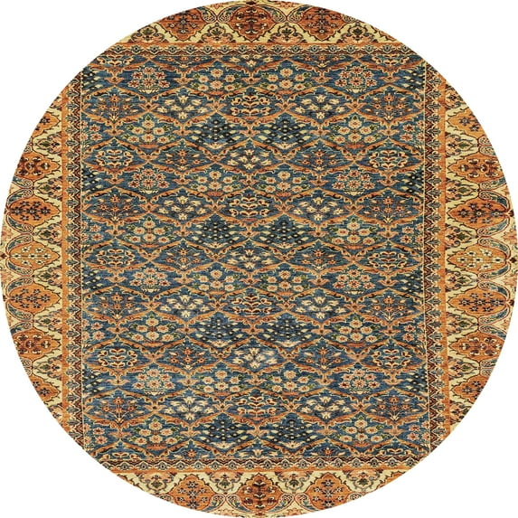 Ahgly Company Machine Washable Indoor Round Abstract Metallic Gold Area Rugs, 6' Round