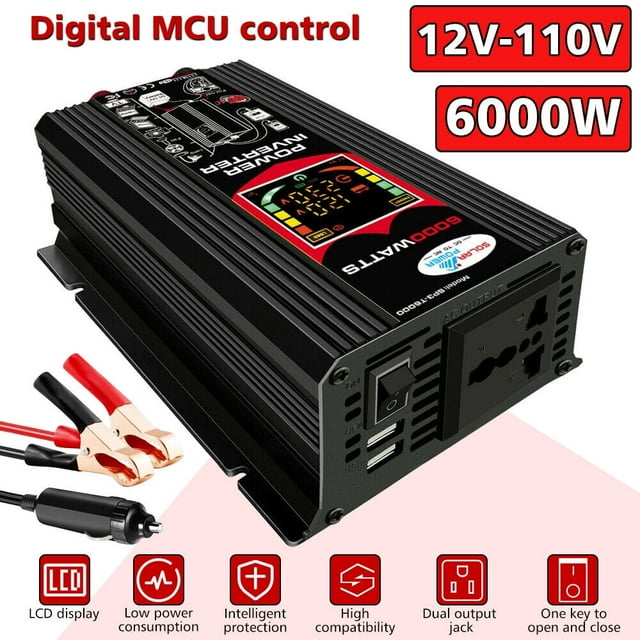 6000W Power Inverter DC 12V to 110V Car Converter with USB Port LED Display Remote Controller LED Indicator for Car RV Truck Boat Travel Camping