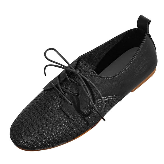 Black Ladies Slip-On Casual Shoes With Front Tie Design Versatile For Commuting And Everyday Wear