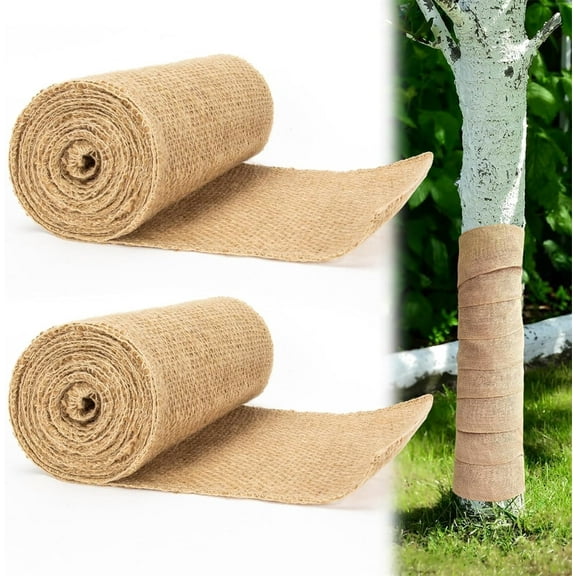 Tutuviw 2 Pcs 30ft Burlap Roll for Trees, Burlap Plants Tree Wrap, Natural Outdoor Jute Fabric Tree Trunk Protector Cover for Protecting Saplings from Frost, Sun, Bugs and Moisture