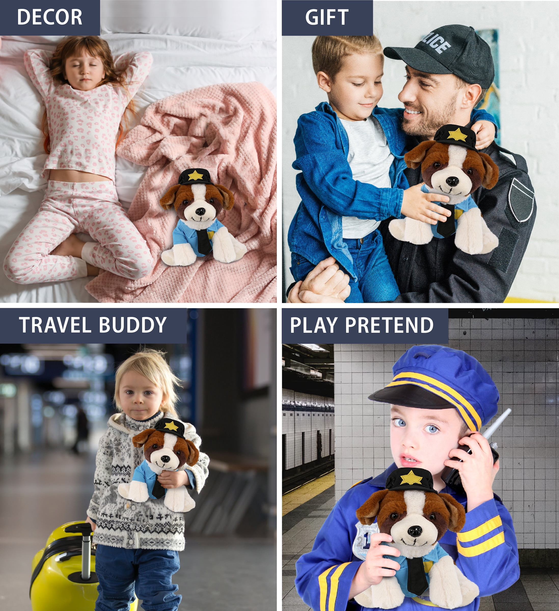DolliBu St. Bernard Dog Police Officer Plush Toy - Soft Dog Cop Stuffed Animal Dress Up with Cute Cop Uniform and Cap Outfit - Super Soft Farm Life Stuffed Dog Animal - 8 Inches