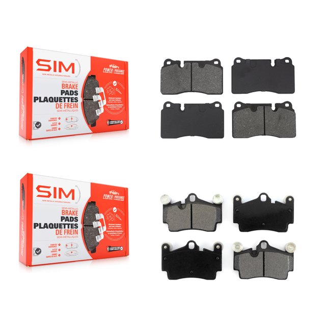 SIM Front Rear Semi-Metallic Brake Pads Kit for Car 2008-2010 Volkswagen Touareg with 330mm Diameter Rotor 4 Piston Caliper KSM-100682