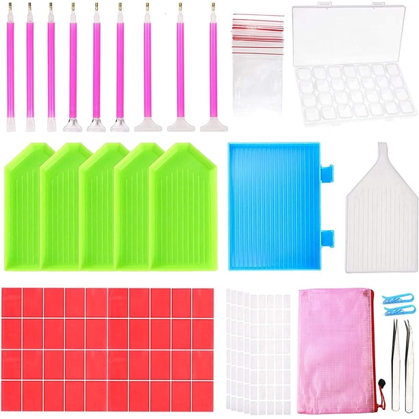127 piezas 5D DIY accesorios de pintura de diamante herramientas de pintura de diamante juego de herramientas de punto de cruz con 28 ranuras caja de bordado de diamantes y pegatinas para manualidades